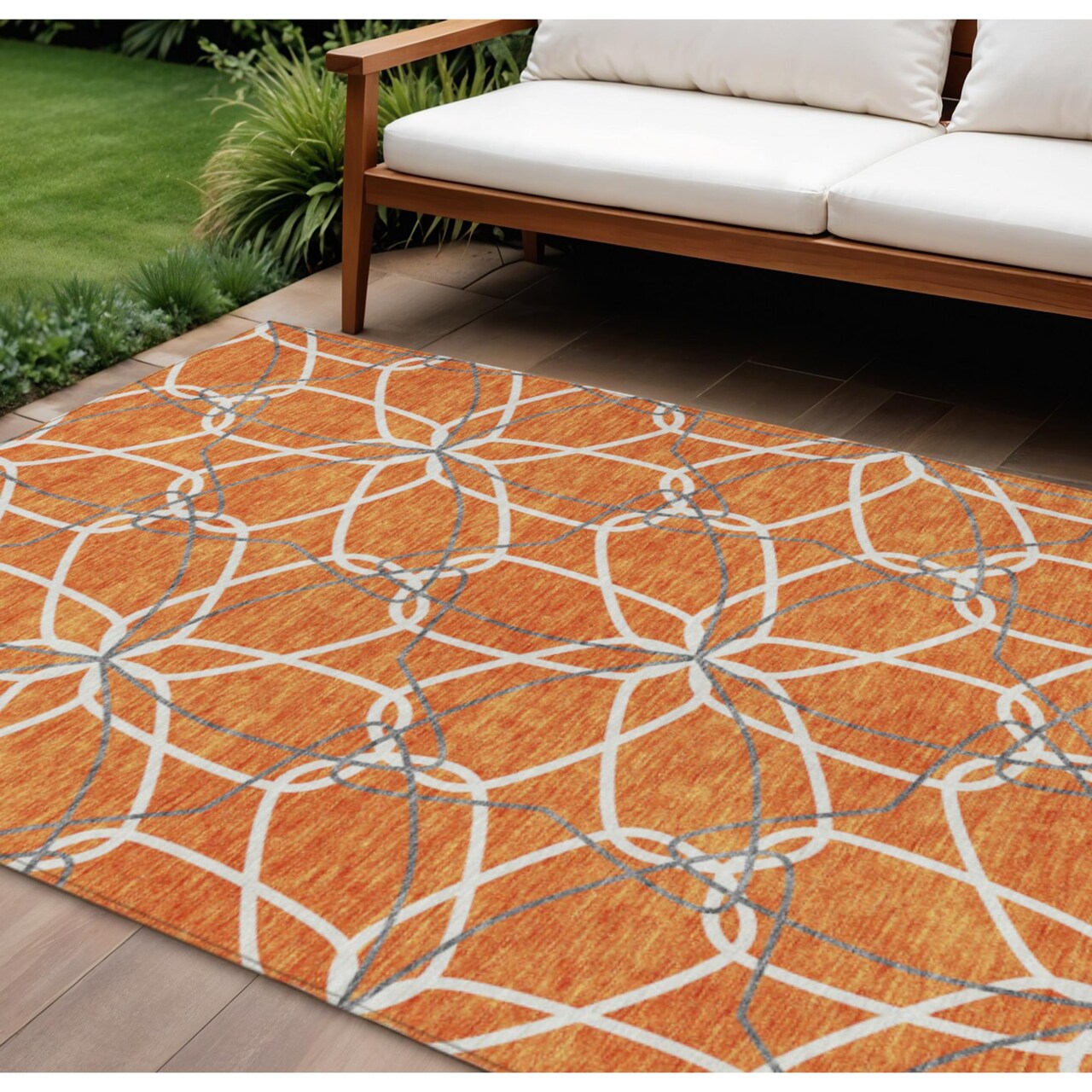 Edge Collections - 8' x 10' - Orange - Indoor Outdoor Area Rug Durable Geometric - 1 Piece